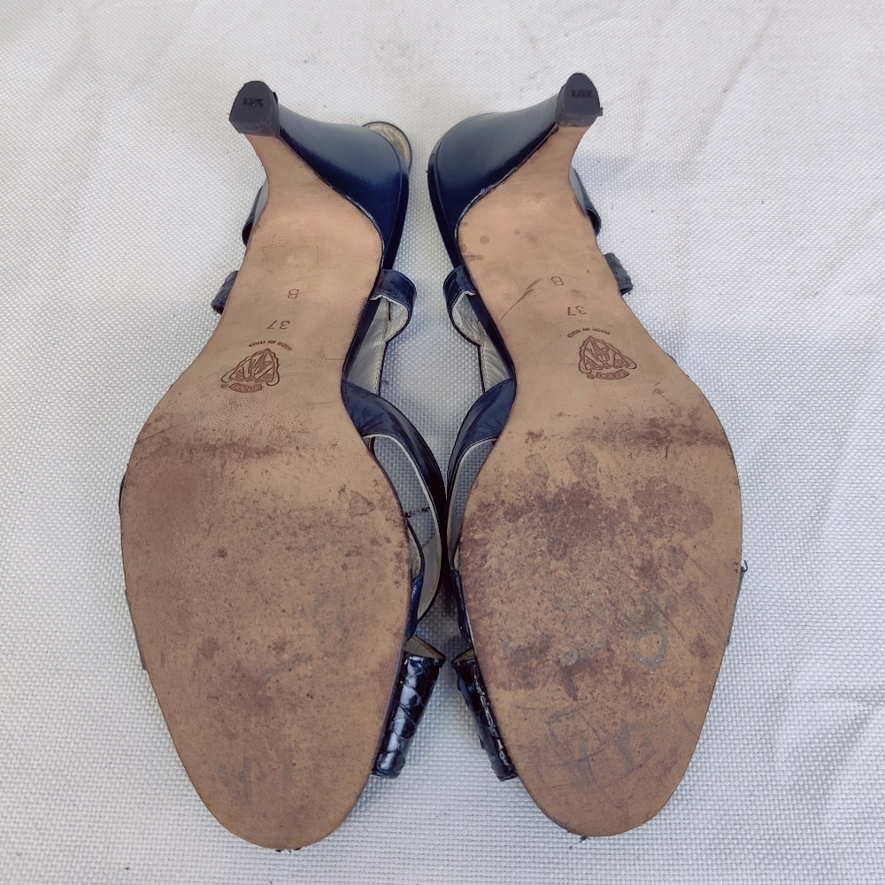 Gucci Blue Snakeskin Slingback Heels Size 37 Vintage 70s–80s Sandals Made Italy - Picture 9 of 15